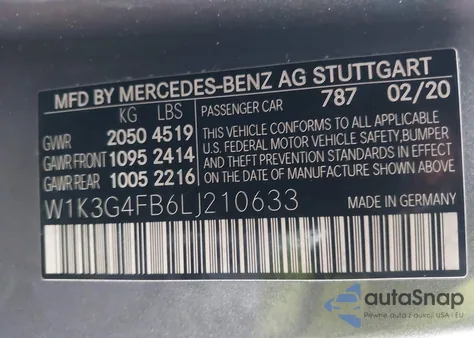 2020 Mercedes-Benz A 220 4Matic from USA, damaged, VIN W1K3G4FB6LJ210633